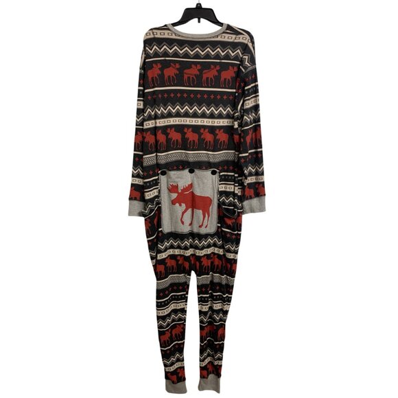 Lazy One XXL Adult Cotton Moose Print Flapjack Onesie Pajamas  Button-Up - Picture 4 of 10
